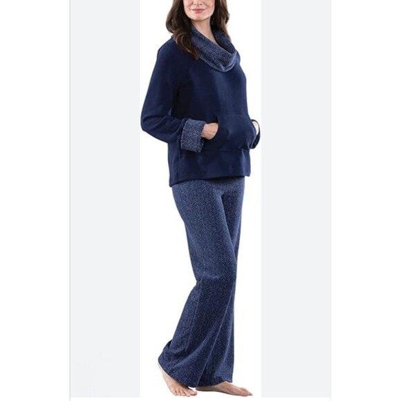 NWT Pajamagram 2-Piece Size L Cowl Neck Pajamas Super Soft Fleece Blue Lounge - Picture 1 of 13